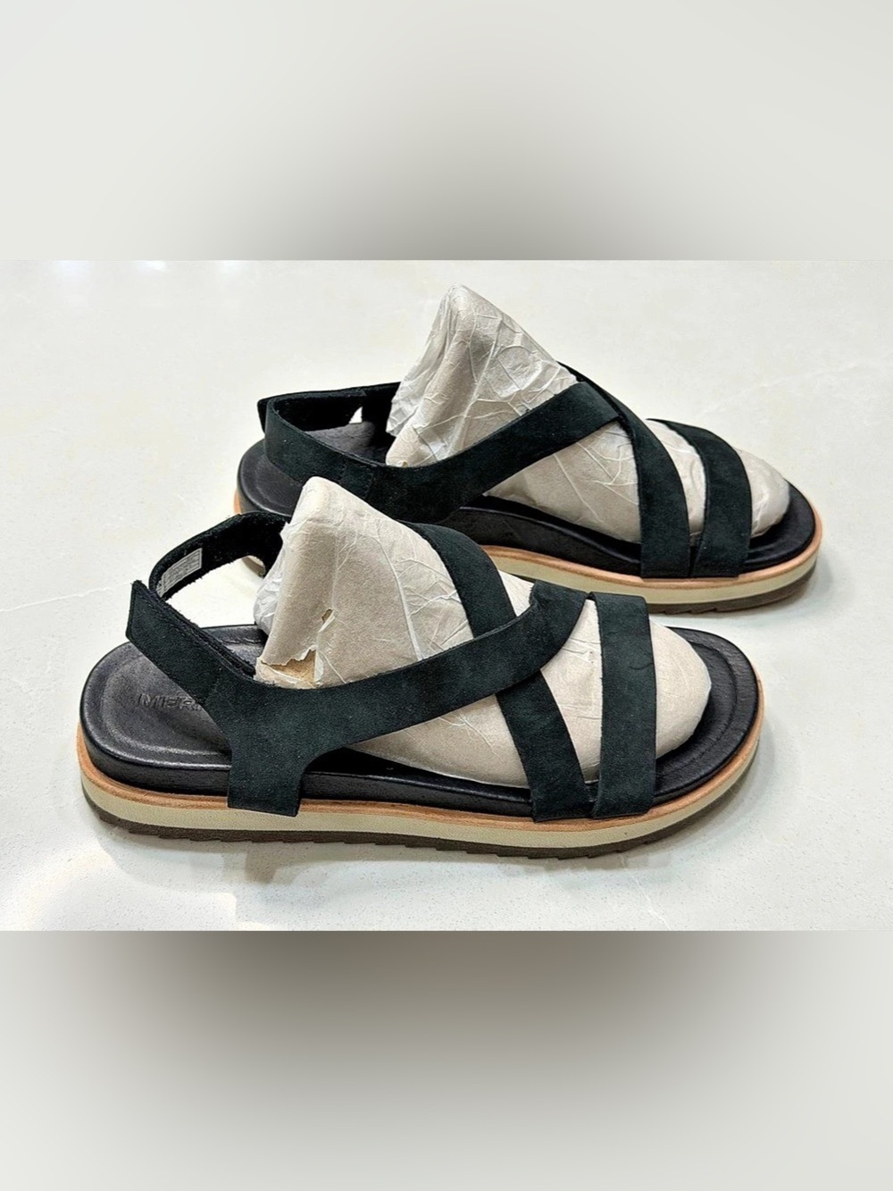Merrell Juno Backstrap Black Nubuck Leather Strappy Comfort Sandal Sz 8